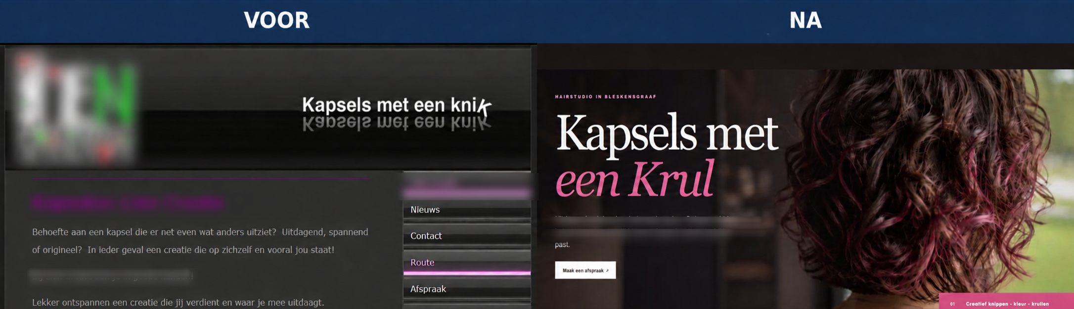 Voor en na voorbeeld website