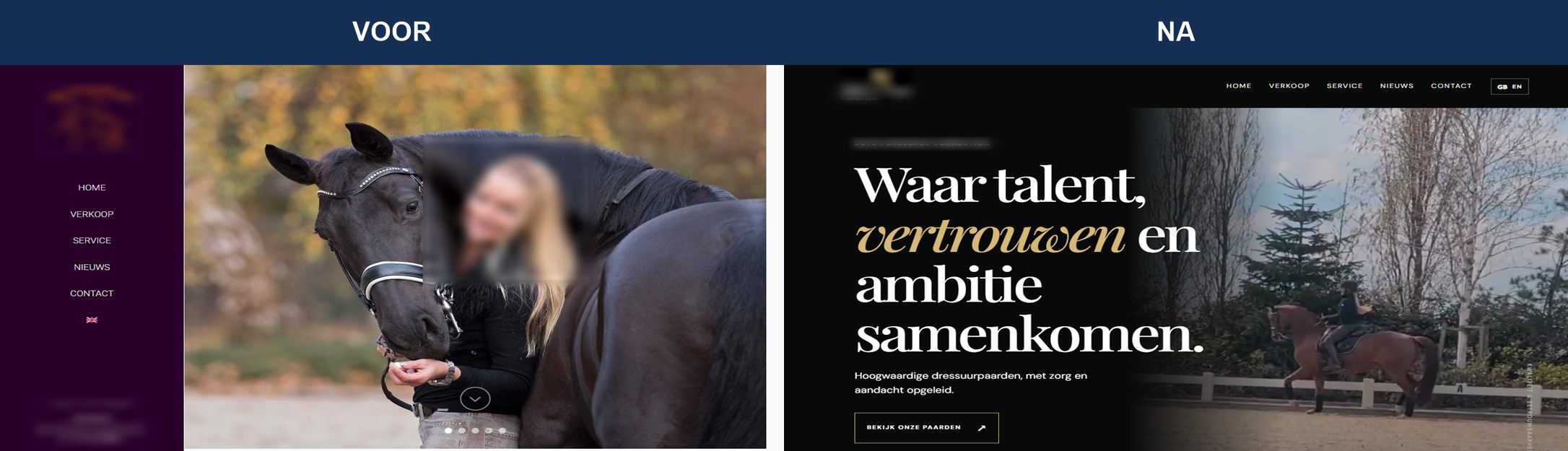 Voor en na voorbeeld website paardenstal